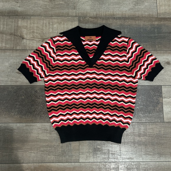 Missoni zig zag chevron polo top in black red - Picture 3 of 8